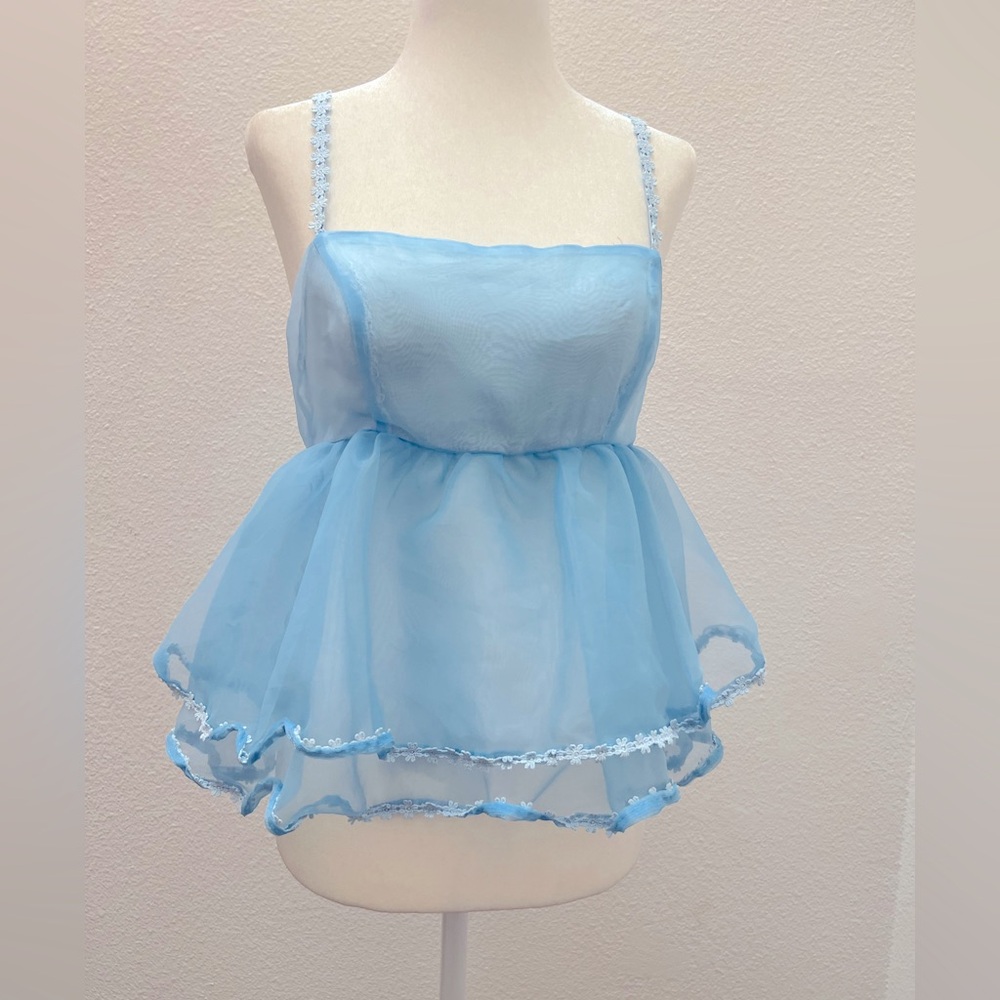 Urban Outfitters Elegant Sheer Blue Peplum Top